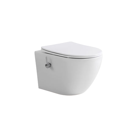 Pro Hangtoilet met Bidet - 360° Flush - Randloos - met Bidetkraan Koud en Warm Water - met Zitting - 52,5CM - Glanzend Wit