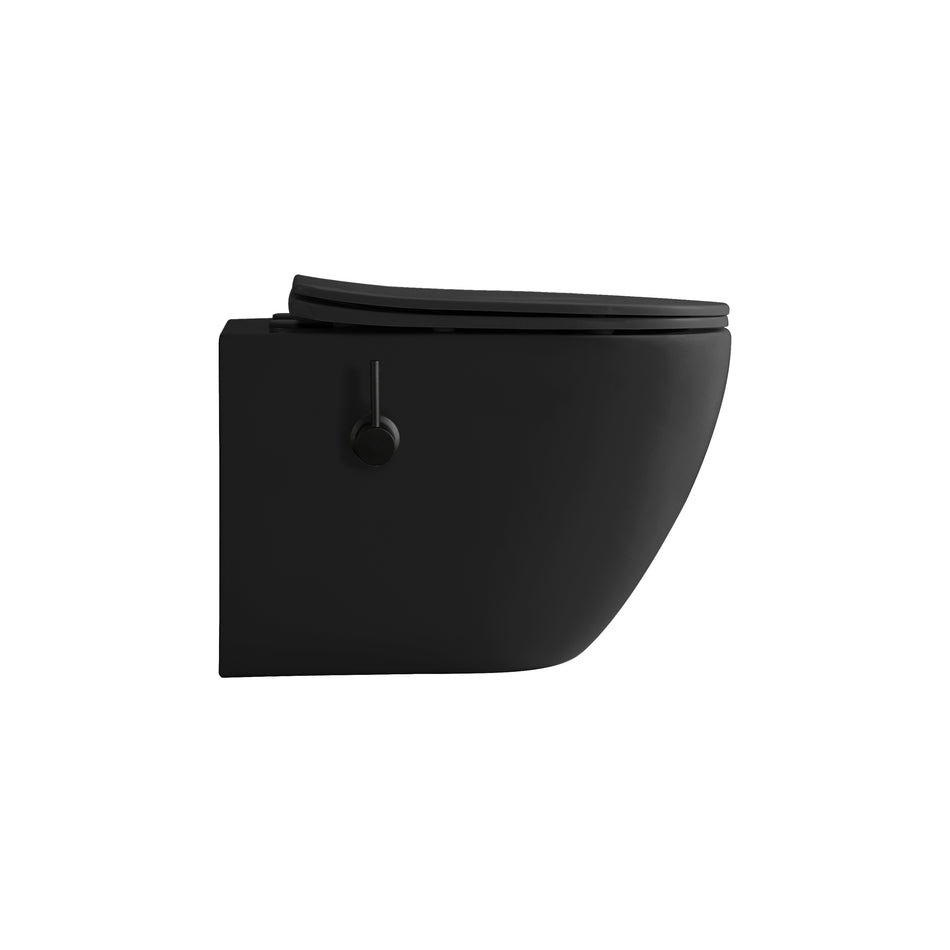 Pro Hangtoilet met Bidet - 360° Flush - Randloos - met Bidetkraan Koud en Warm Water - met Zitting - 52,5CM - Mat Zwart
