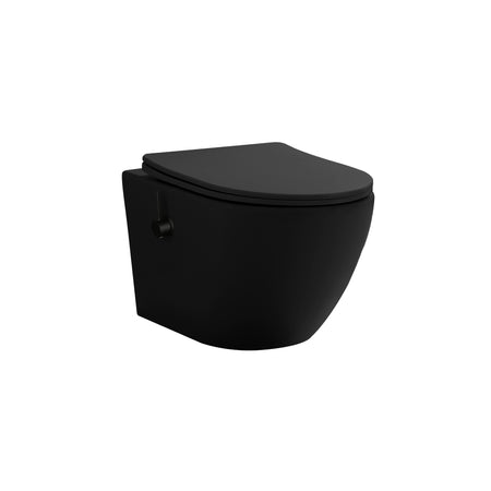Pro Hangtoilet met Bidet - 360° Flush - Randloos - met Bidetkraan Koud en Warm Water - met Zitting - 52,5CM - Mat Zwart