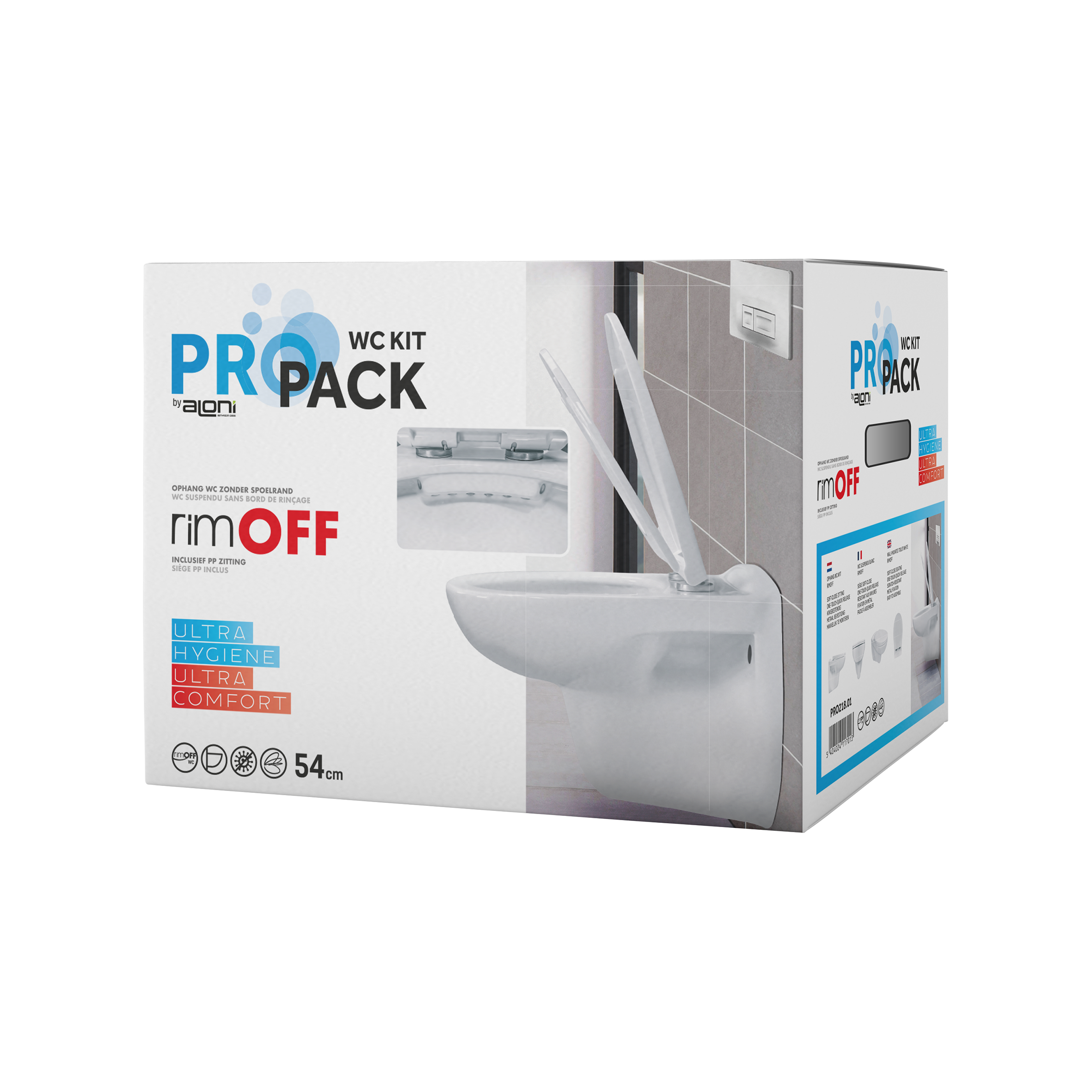 Pro Hangtoilet - Randloos - met Zitting - Thermoplast (PP) - Soft Close - Quick Release - 35,5X41X54,5 cm - Glanzend Wit