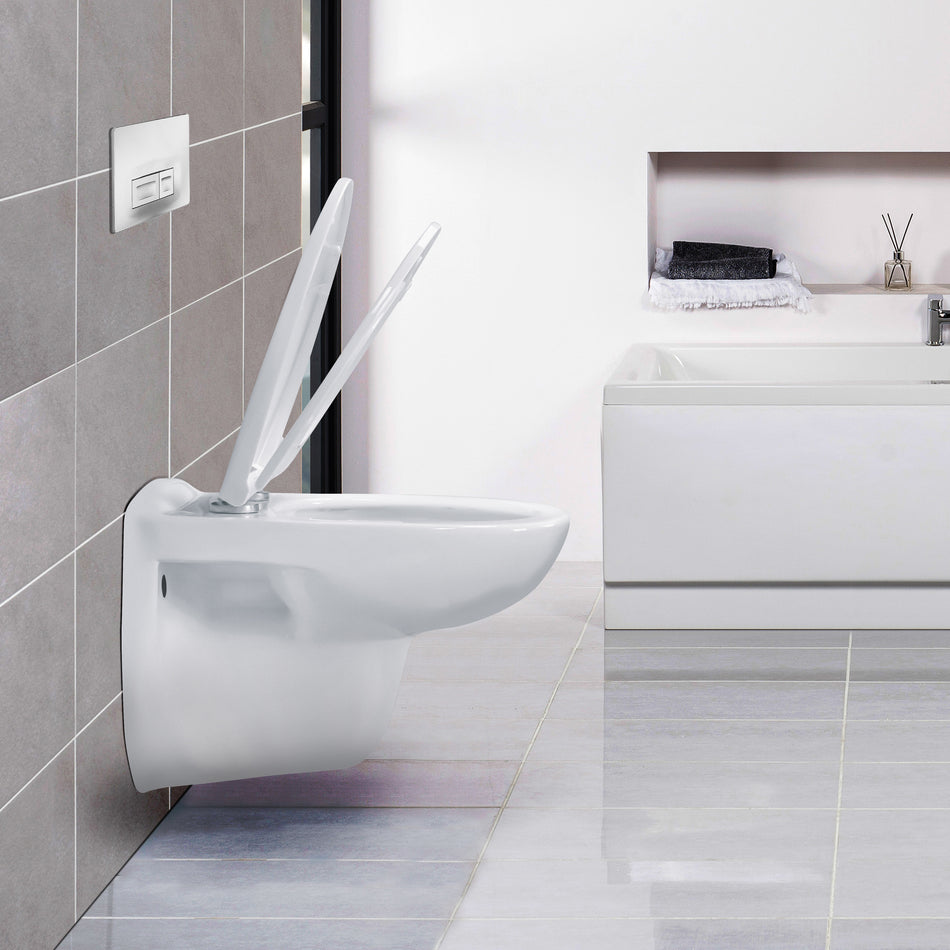 Pro Hangtoilet - Randloos - met Zitting - Thermoplast (PP) - Soft Close - Quick Release - 35,5X41X54,5 cm - Glanzend Wit