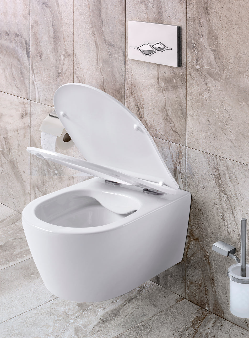 Pro Hangtoilet - Randloos - met Zitting - Duroplast - Soft Close - Quick Release - Compact 49 cm - 36X25X49 cm - Glanzend Wit
