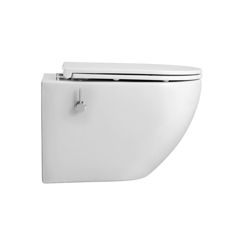 Pro Hangtoilet met Bidet - Randloos - met Bidetkraan Koud en Warm Water - met Zitting - 52,5CM - Glanzend Wit