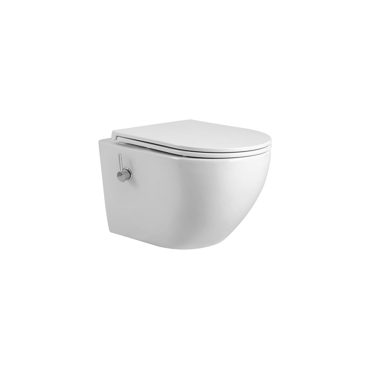 Pro Hangtoilet met Bidet - Randloos - met Bidetkraan Koud en Warm Water - met Zitting - 52,5CM - Glanzend Wit