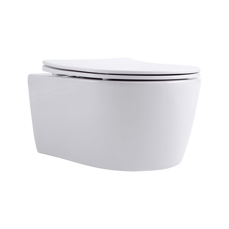 Pro Hangtoilet - Randloos - met Zitting - Duroplast - Soft Close - Quick Release - Compact 49 cm - 36X25X49 cm - Mat Wit