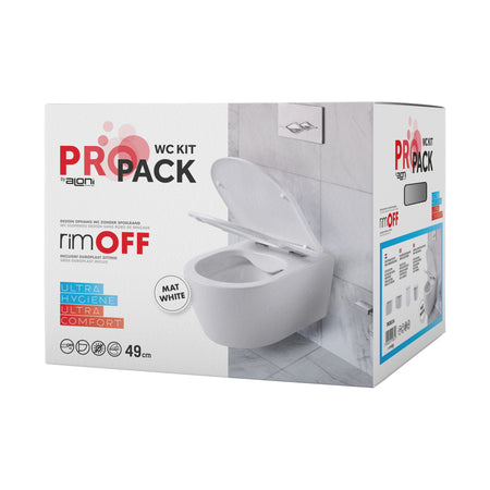 Pro Hangtoilet - Randloos - met Zitting - Duroplast - Soft Close - Quick Release - Compact 49 cm - 36X25X49 cm - Mat Wit