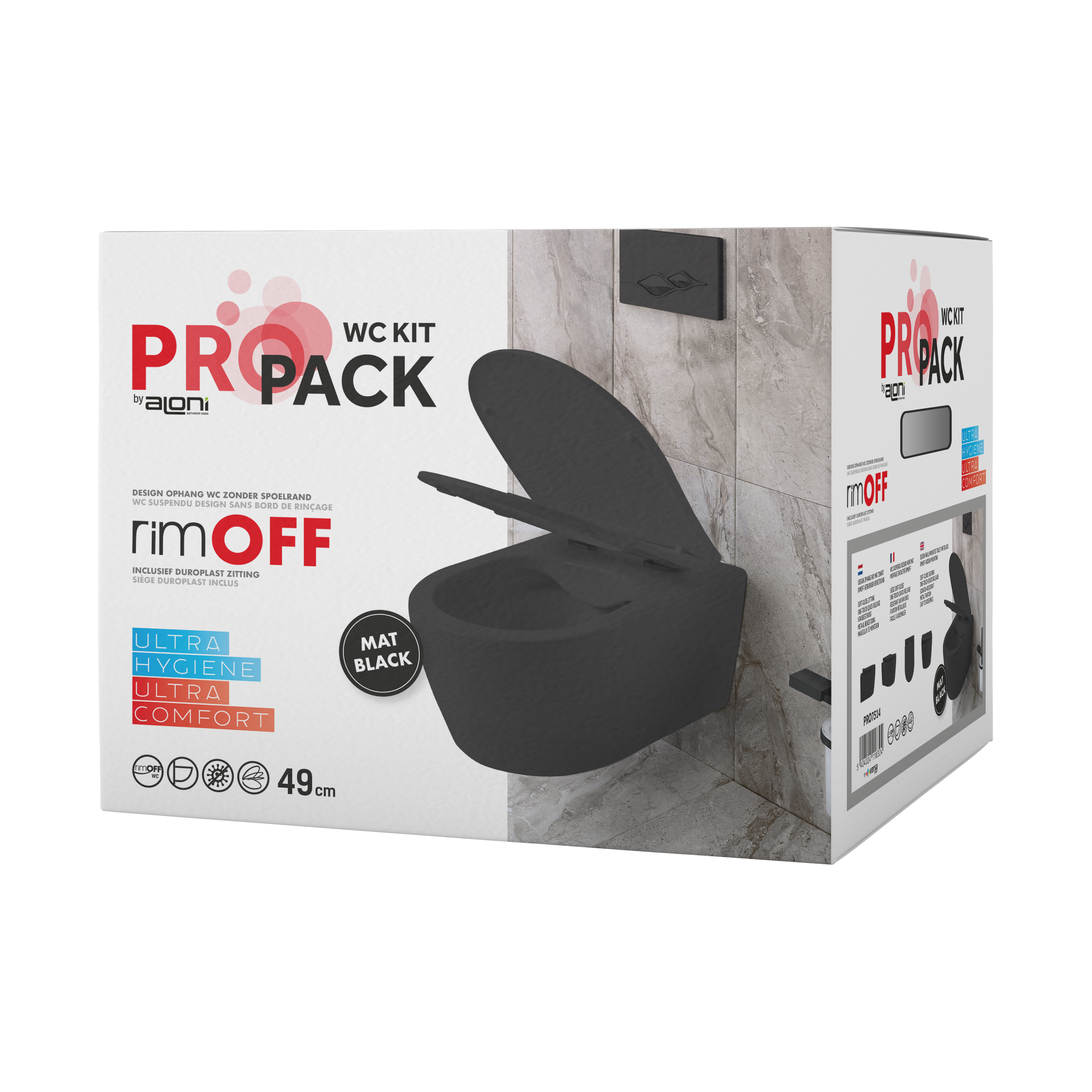Pro Hangtoilet - Randloos - met Zitting - Duroplast - Soft Close - Quick Release - Compact 49 cm - 36X25X49 cm - Mat Zwart