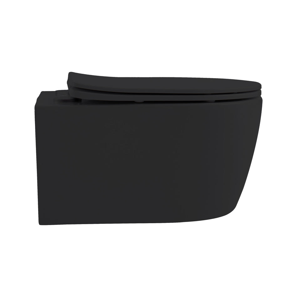Pro Hangtoilet - Randloos - met Zitting - Duroplast - Soft Close - Quick Release - Compact 49 cm - 36X25X49 cm - Mat Zwart