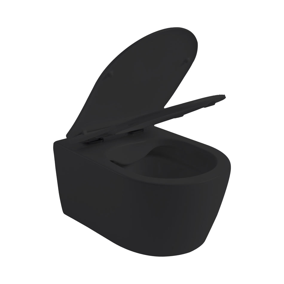 Pro Hangtoilet - Randloos - met Zitting - Duroplast - Soft Close - Quick Release - Compact 49 cm - 36X25X49 cm - Mat Zwart