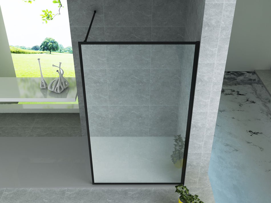 Inloopdouche Met Kader (RECO) - Mat Zwart - Helder Glas