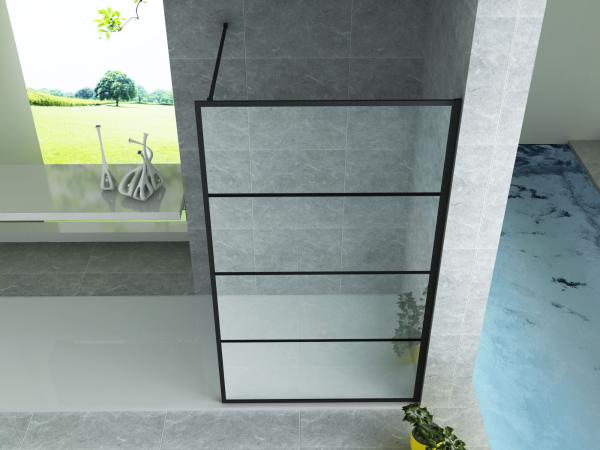 Inloopdouche Met Raster Decor (TEKO) - Mat Zwart - Helder Glas