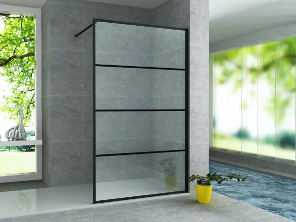 Inloopdouche Met Raster Decor (TEKO) - Mat Zwart - Helder Glas