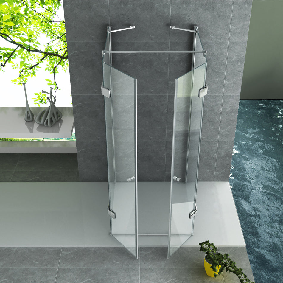Douchecabine U-opstelling met 2 Draaideuren en 2 Zijwanden - 90x90cm - Chroom - Helder Glas