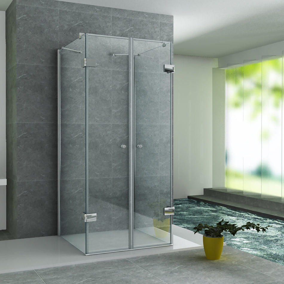 Douchecabine U-opstelling met 2 Draaideuren en 2 Zijwanden - 90x90cm - Chroom - Helder Glas