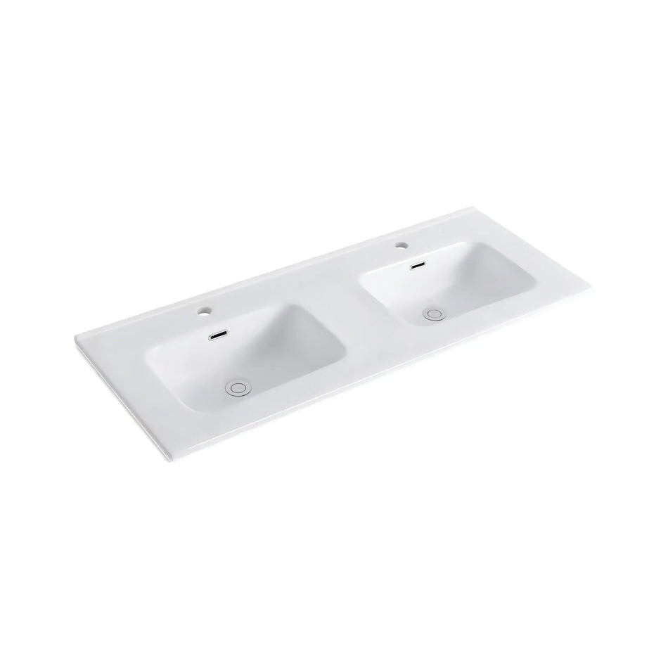 DutchLine - Keramische Wastafel OVI - Glans wit - 2 Kraangaten - 2 Wasbakken - 1210x465x170mm