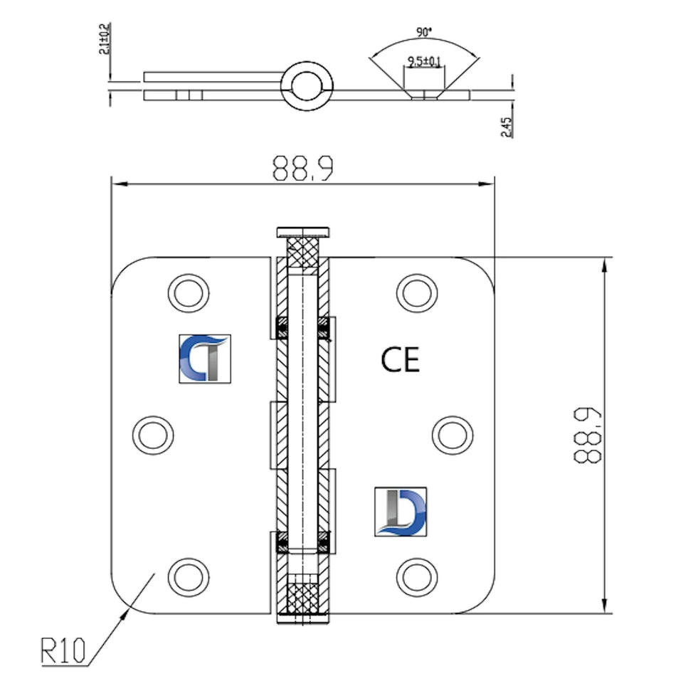 DutchLine - Kogellagerscharnier - Mat Zwart - 89x89mm