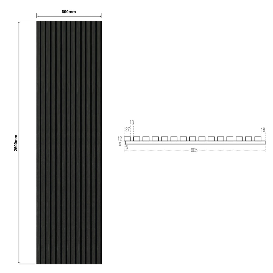 DutchLine - Wandpaneel Akoestisch met echt houtfineer - Diamant Zwart - 600*2600mm