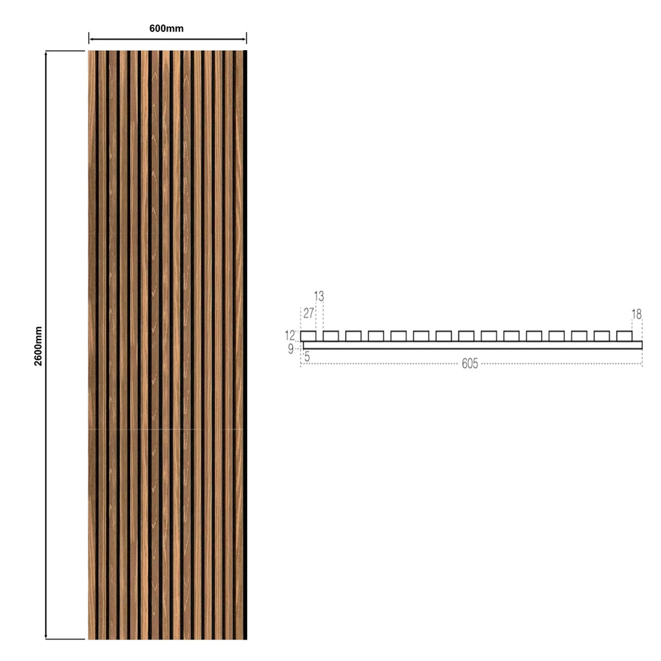 DutchLine - Wandpaneel Akoestisch met echt houtfineer - Notenhout - 600*2600mm