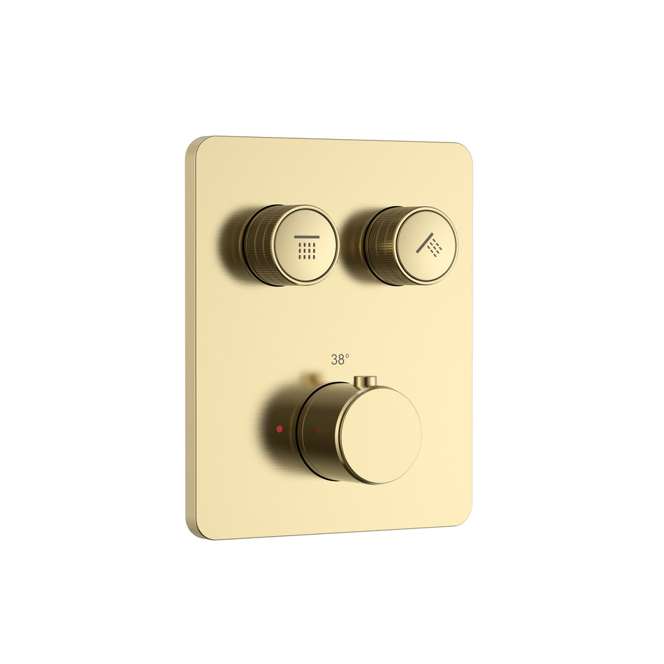 Douchemengkraan - 2 Weg - Thermostatisch - Druknoppen Met Verfijnde Ribbelstructuur - Met Inbouwbox En Afbouwdeel - Rechthoekig