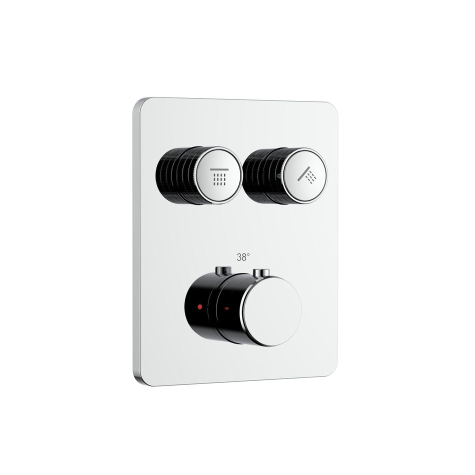 Douchemengkraan - 2 Weg - Thermostatisch - Druknoppen Met Verfijnde Ribbelstructuur - Met Inbouwbox En Afbouwdeel - Rechthoekig