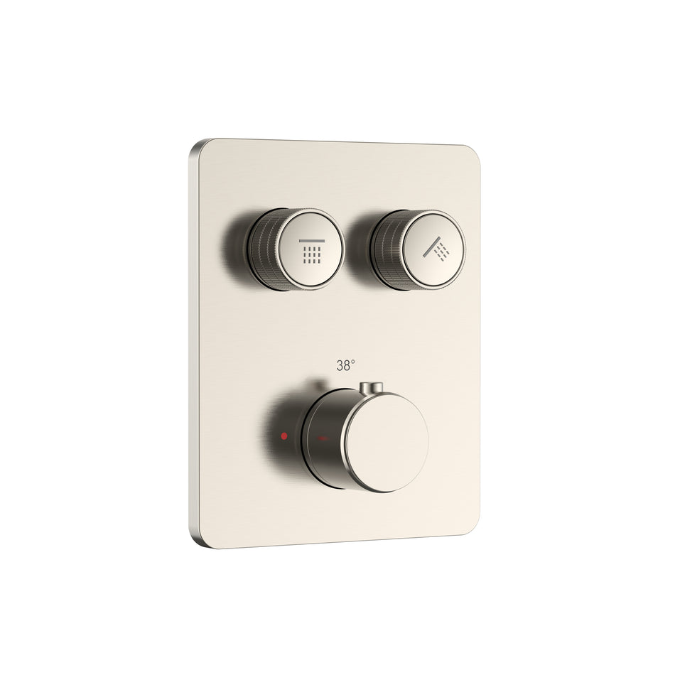 Douchemengkraan - 2 Weg - Thermostatisch - Druknoppen Met Verfijnde Ribbelstructuur - Met Inbouwbox En Afbouwdeel - Rechthoekig
