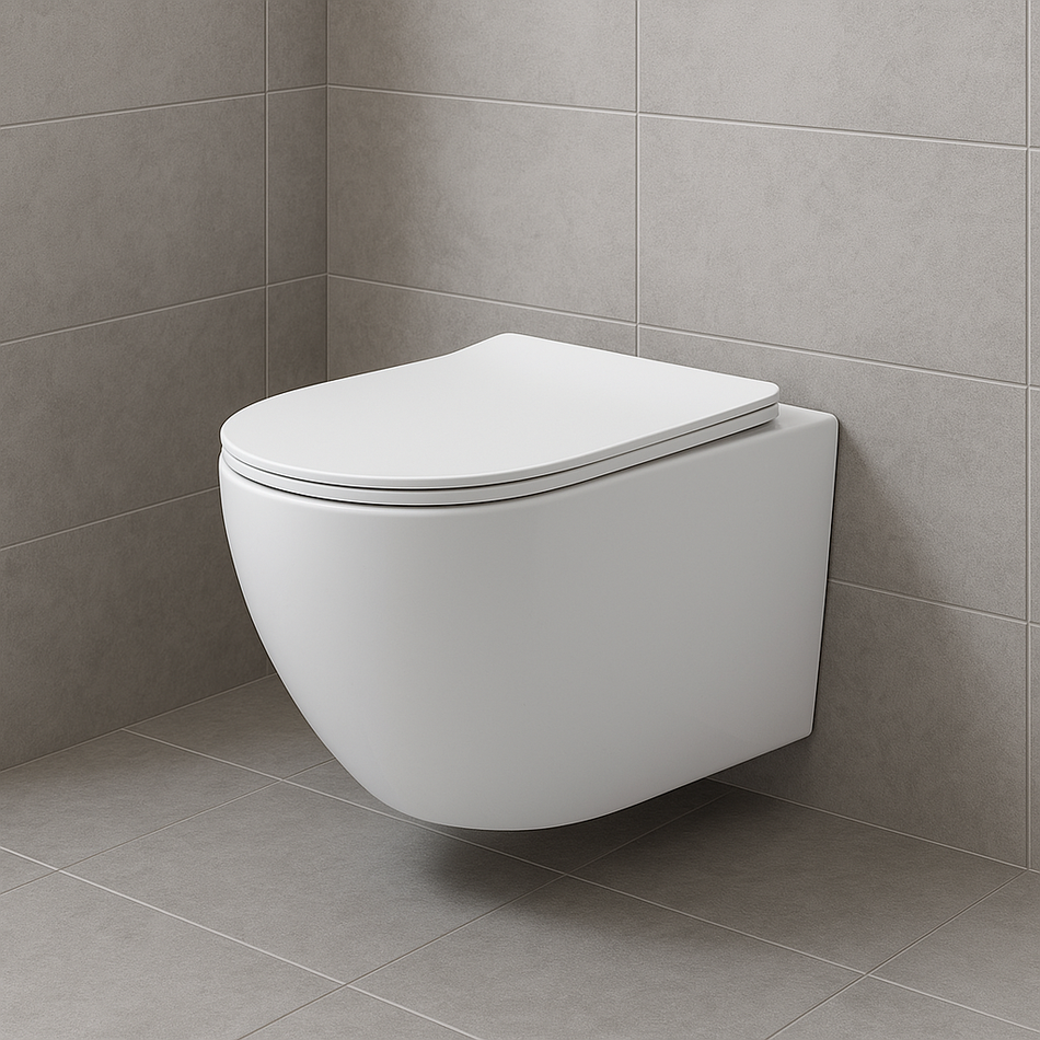 Pro Hangtoilet - 360° Flush - Randloos - met Zitting - Duroplast - Soft Close - Quick Release - Compact 49 cm - 36X32X49 cm - Mat Wit
